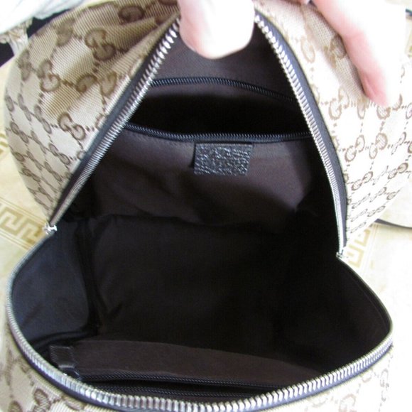 Authentic GUCCI Canvas& Leather Beige/Brown ebony GG print Backpack Large UNISEX - Picture 5 of 15